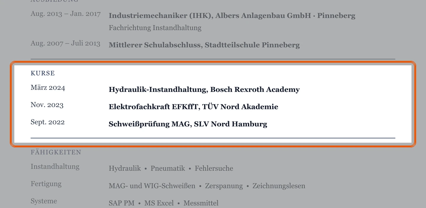 Weiterbildungen und Scheine im Muster – Muster Handwerk & Technik