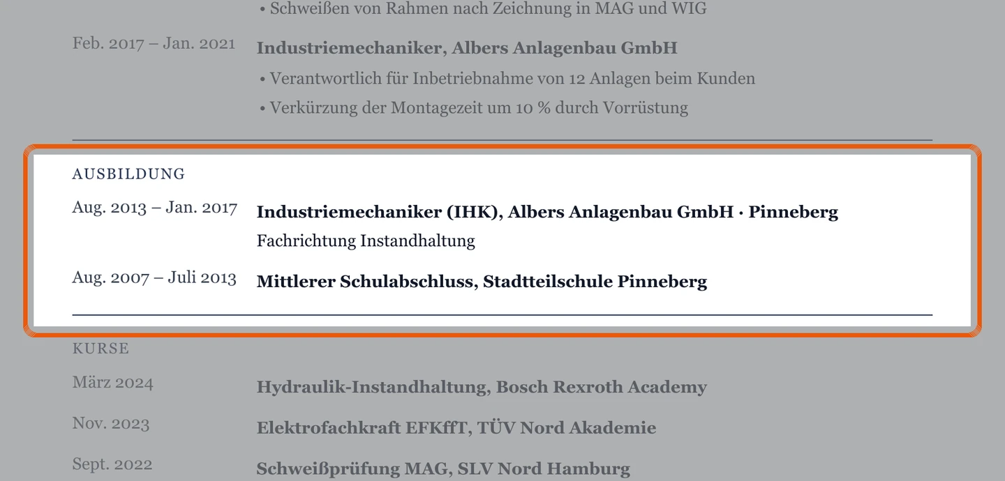 Ausbildung im Muster – Muster Handwerk & Technik
