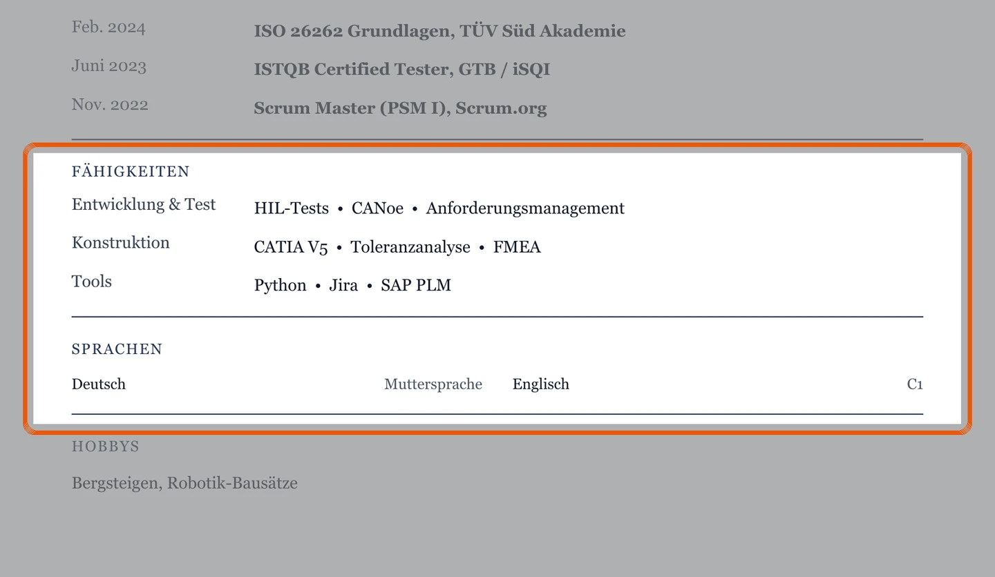 Kenntnisse und Sprachen im Muster – Muster IT & Ingenieurwesen