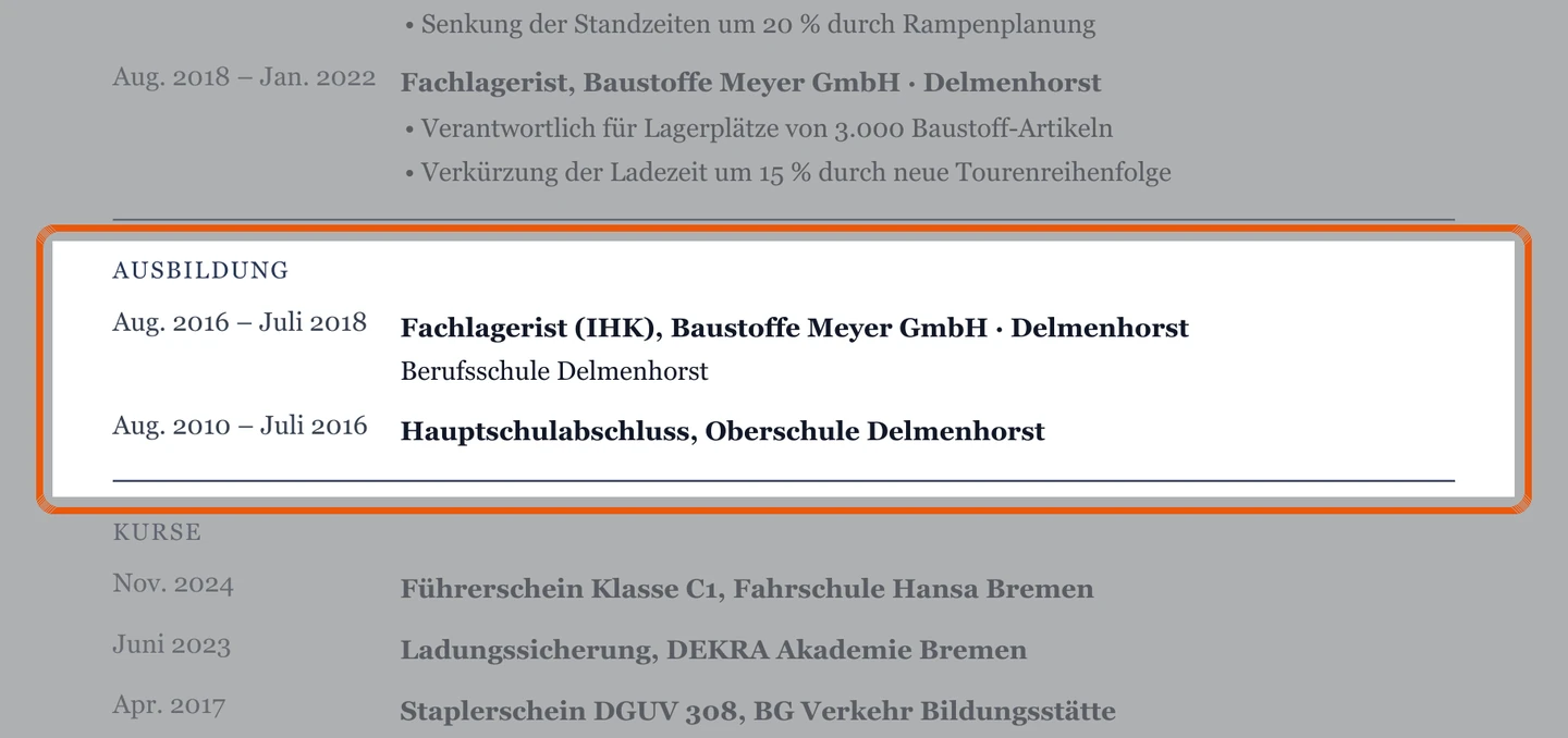 Ausbildung im Muster – Muster Lager & Logistik