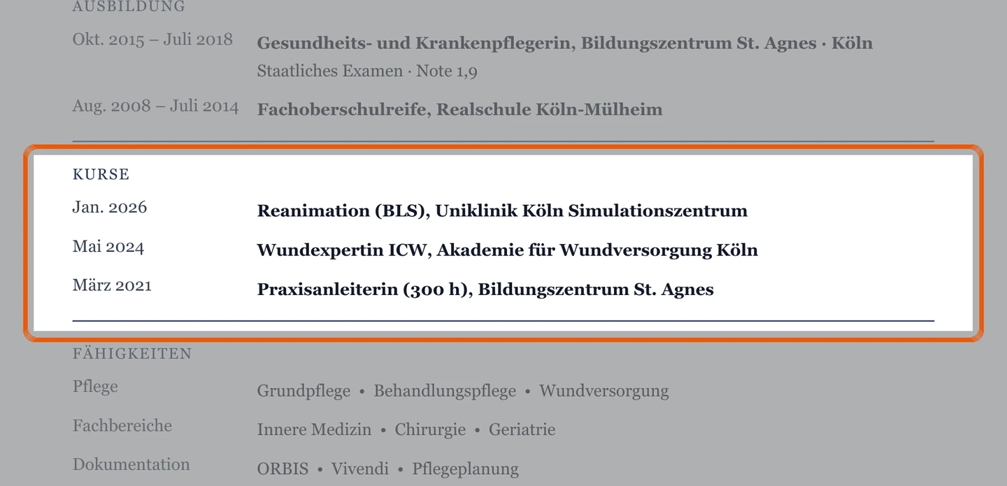 Weiterbildungen und Scheine im Muster – Muster Pflege, Gesundheit & Soziales