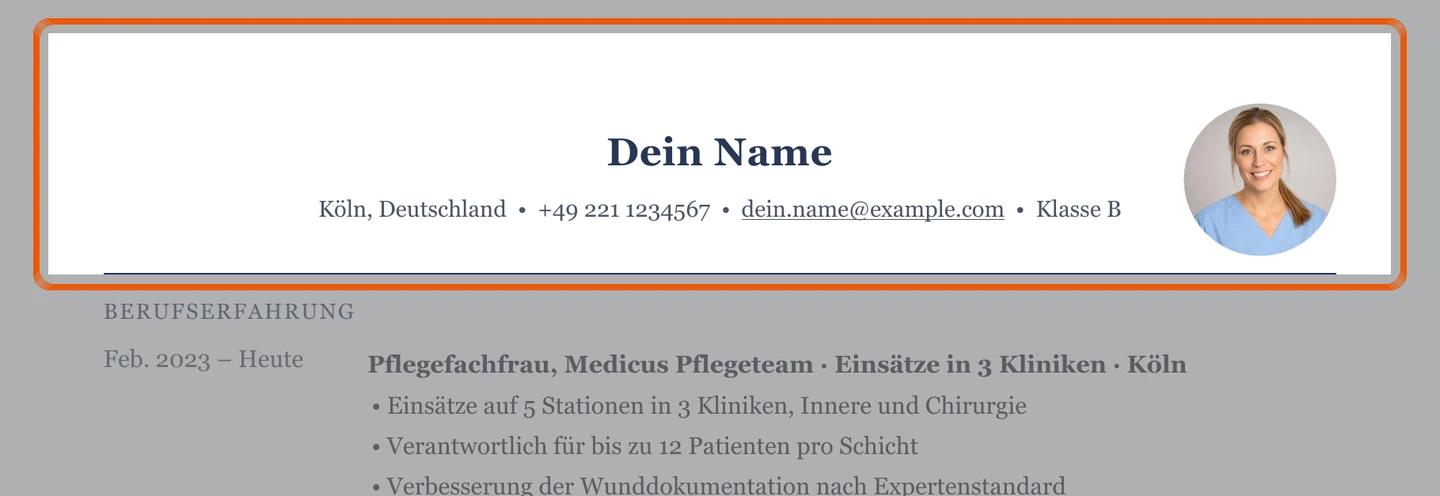 Persönliche Angaben im Muster – Muster Pflege, Gesundheit & Soziales