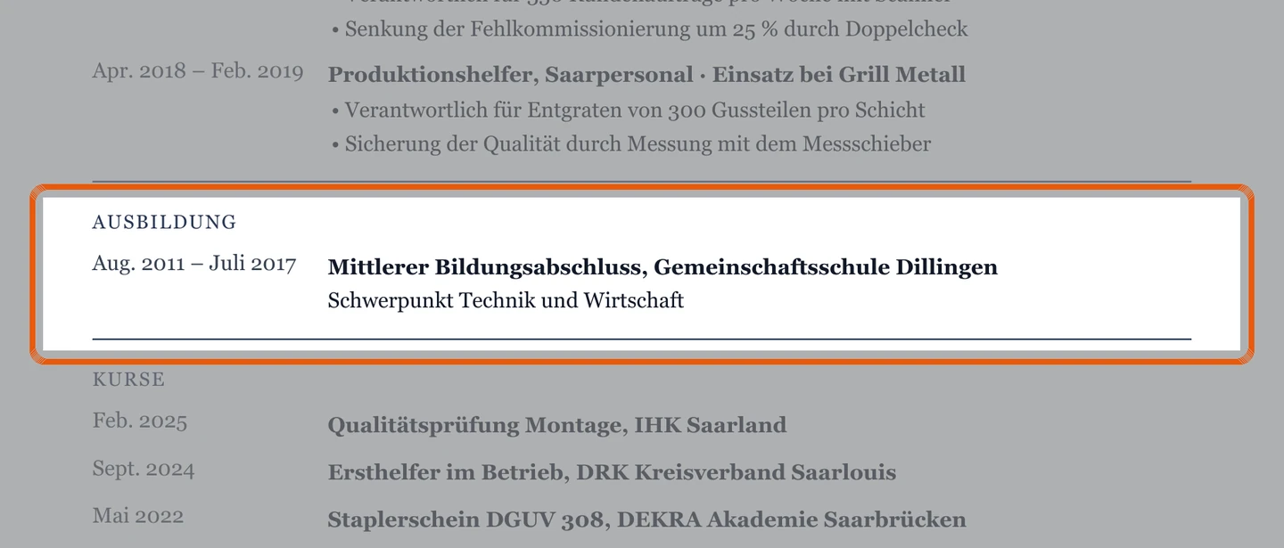 Ausbildung im Muster – Muster Produktion & Montage